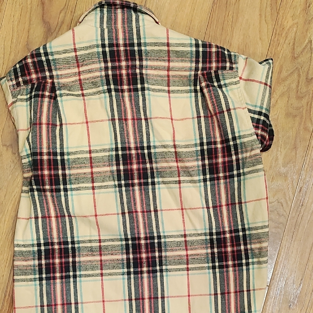 Lauren Ralph Lauren Cream Plaid Button-Down Shirt with Red & Green Accents - Picture 5 of 6
